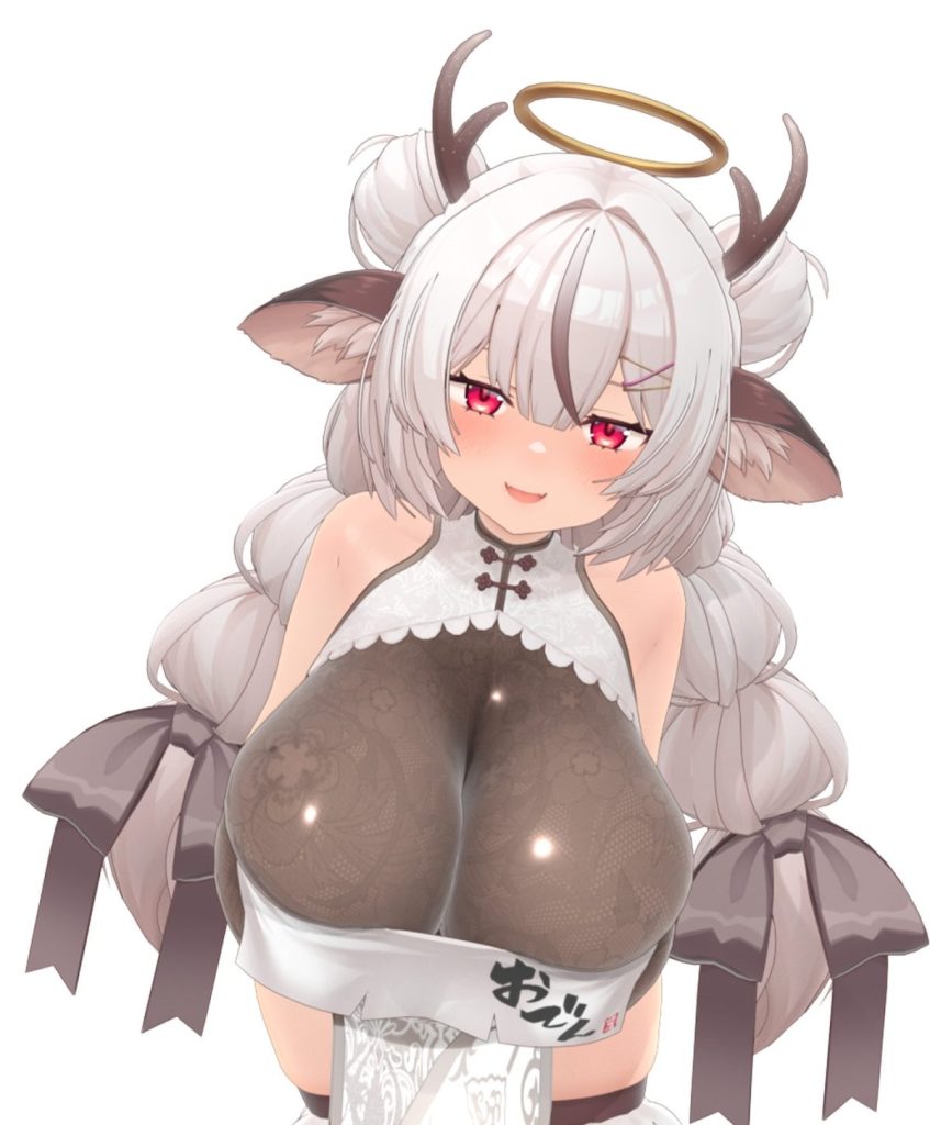 麝香ちまきがレース下着で男の耳元に身を乗り出し耳舐めをする全体像 - Chimaaki Jakouma leaning over a sub's ear in lace lingerie, performing earlicking_ASMR_RJ01634254